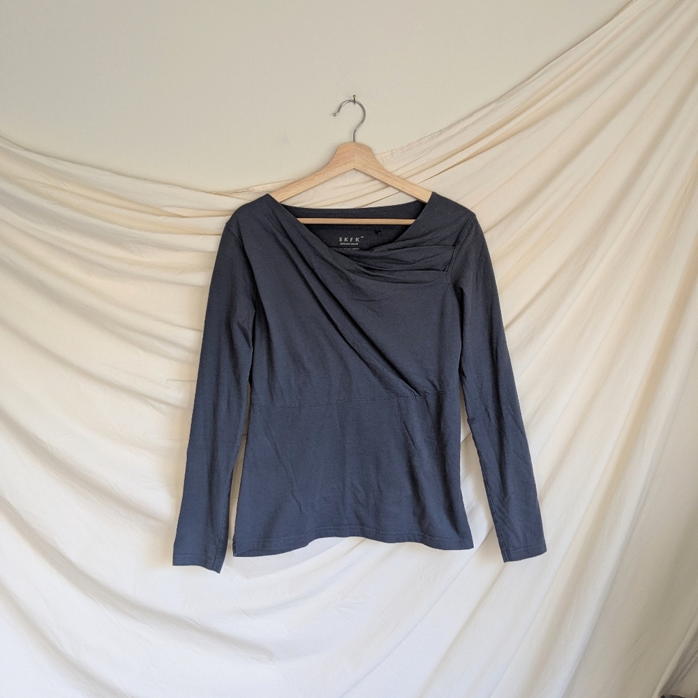 SKFK Grey Blue Soft Draped Long Sleeve Shirt 10